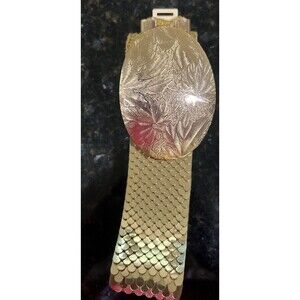 Corset Belt Womens  Goldtone Chunky Oval Buckle Stretch Metal Scales